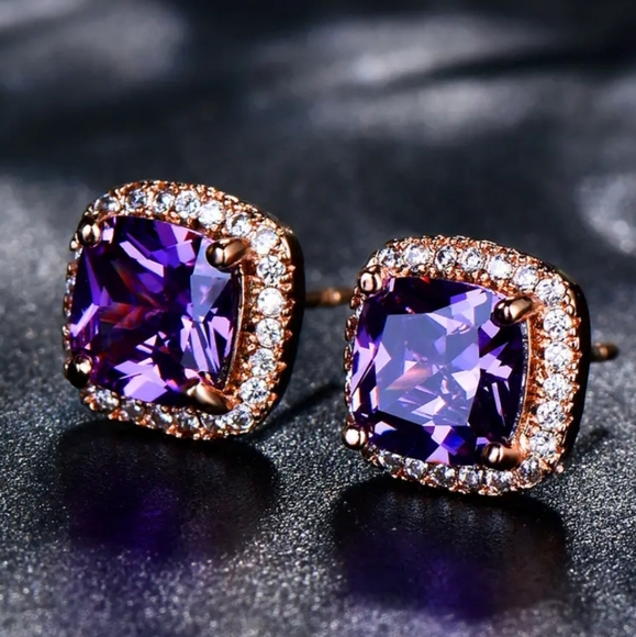Jewelry - Purple Amethyst Halo Earrings
